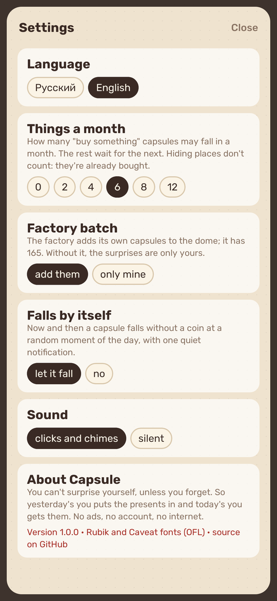 Capsule: Settings