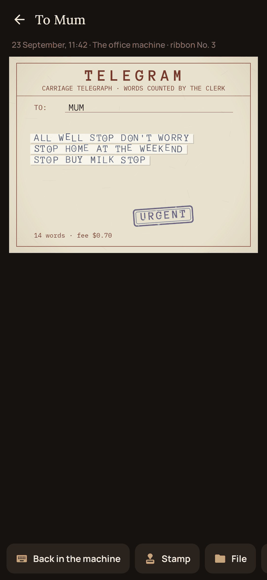 Carriage: A telegram