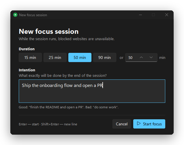 FocusShield: New session