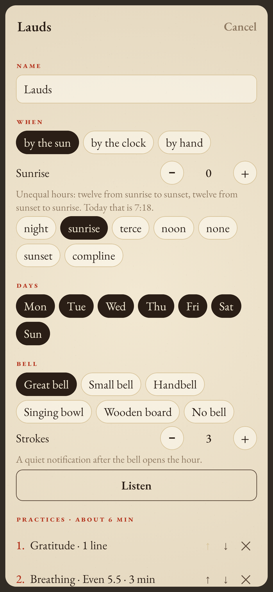 Horae: An hour's settings