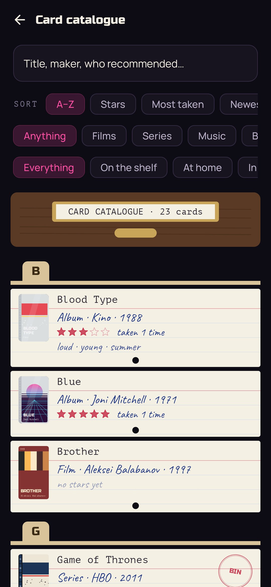 Rewind: The card catalogue